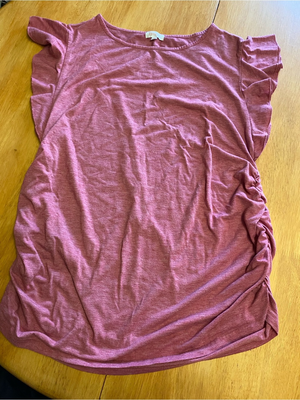 Ruched Side Flutter Sleeve Tunic Top - Rosewood